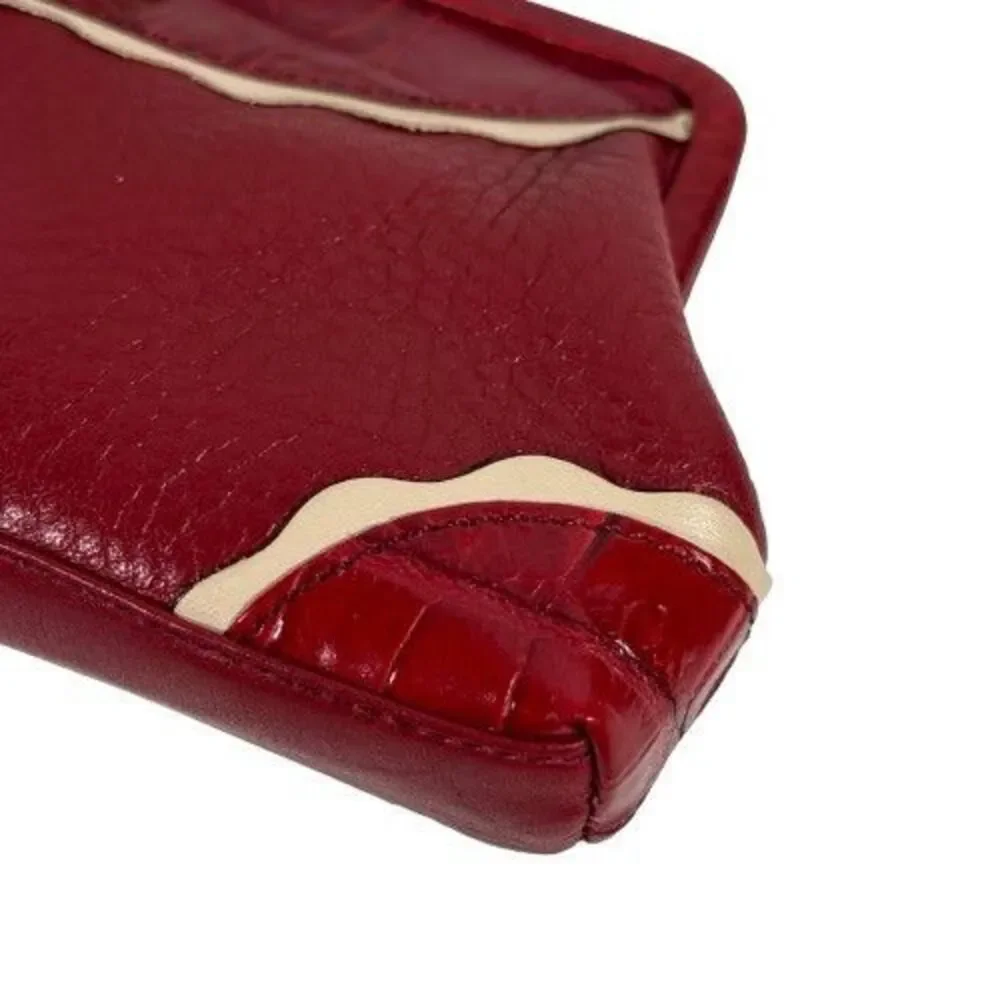 Brighton Red Pebbled & Croc Leather Crossbody Evening Bag Clutch Chain Strap - Picture 14 of 16